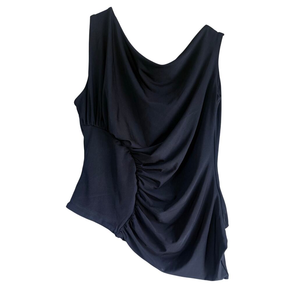 MESHKI black asymmetrical off shoulder sleeveless ruched sexy club blouse top